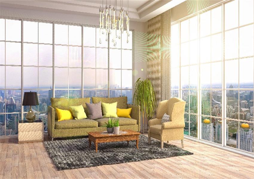 Living Room Scene Sunshine Windows Wood Floor Backdrop for Photography