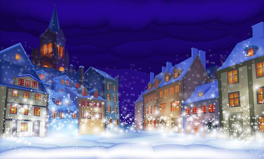 Beautiful Night Town Snow Christmas Backdrops 