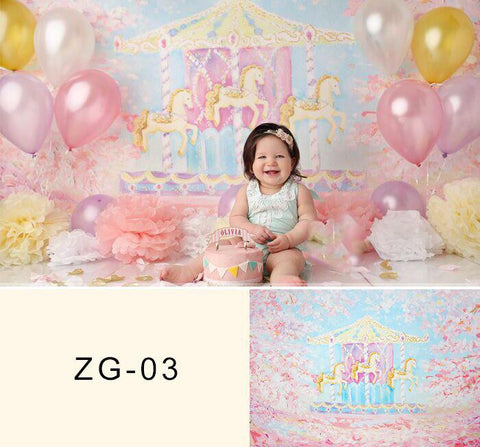 Rosa Neugeborene Hintergrund Karussell Malerei Hintergrund Baby Girl Fotografie Hintergrund ZG-03