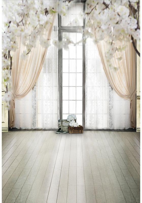 White Window Curtain Flower Room Decoration Backdrop for Photography ZH-35