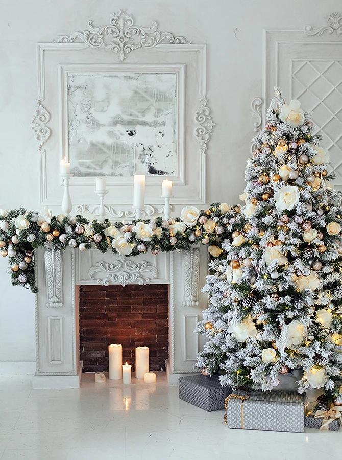 Christmas Tree Stove Candlestick Garland Room Decoration Photo Backdrop
