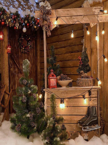 Weihnachten Bunte Lichter Schnee Holz Dekoration Foto Hintergrund KAT-62
