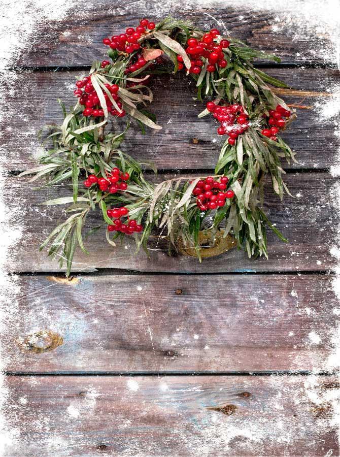Wooden Background Christmas Wreath Decoration Photo Studio Backdrop KAT-98