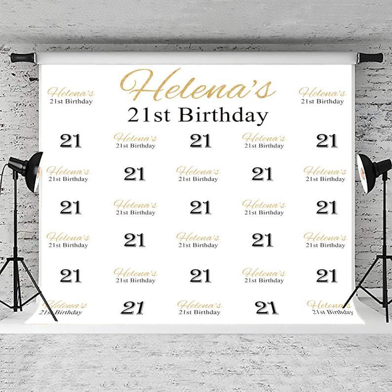 21. Geburtstagshintergründe Personalisieren Sie Gold-Geburtstagsbanner Benutzerdefinierten Schritt und wiederholen Sie Fotokabine-Hintergrund DBD18