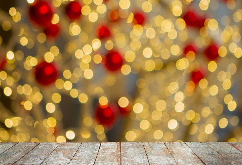 Yellow Bokeh Lights Wood Floor Photo Booth Backdrop LV-1037