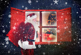 Santa Claus Outside Window Star Snowflake Bokeh Christmas Backdrop