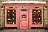 Merry Christmas and Happy New Year Cartoon Pink Gift House Backdrop