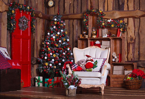 Christmas Decoration Wood Room Xmas Tree Photography Backdrop
