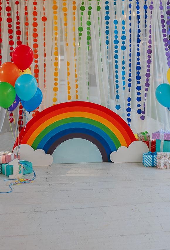 1st Birthday Cake Smash Rainbow Cloud Balloons Backdrop