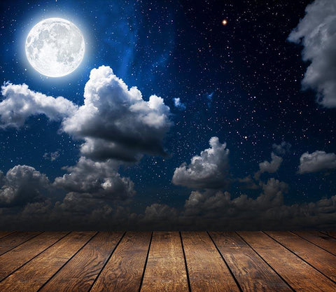 Night Sky Stars Moon Clouds Photography Wood Backdrop