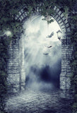 Dark Fantasy Door Lights Ivy Bats 3D Backdrop for Photography