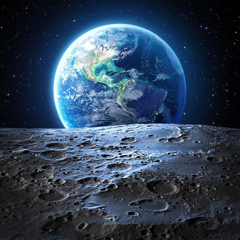 Blue Earth Planet Moon Surface Crater Universe Space Backdrop