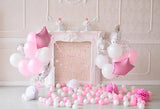 Pink White Balloons 1st Birthday Backdrop for Baby Photography