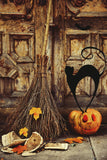 Halloween Besen Kürbis Alte Holztür für FotografieDBD-P19075